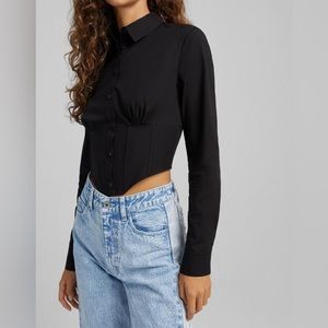 Bershka Fitted Poplin Corset Shirt Black | Womens Shirts